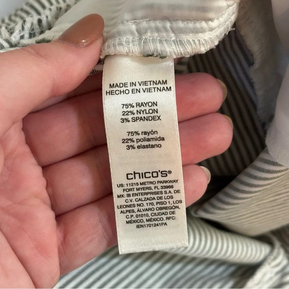 Chico's Perfect Stretch Striped Pants White Green Size 0 - Picture 6 of 6